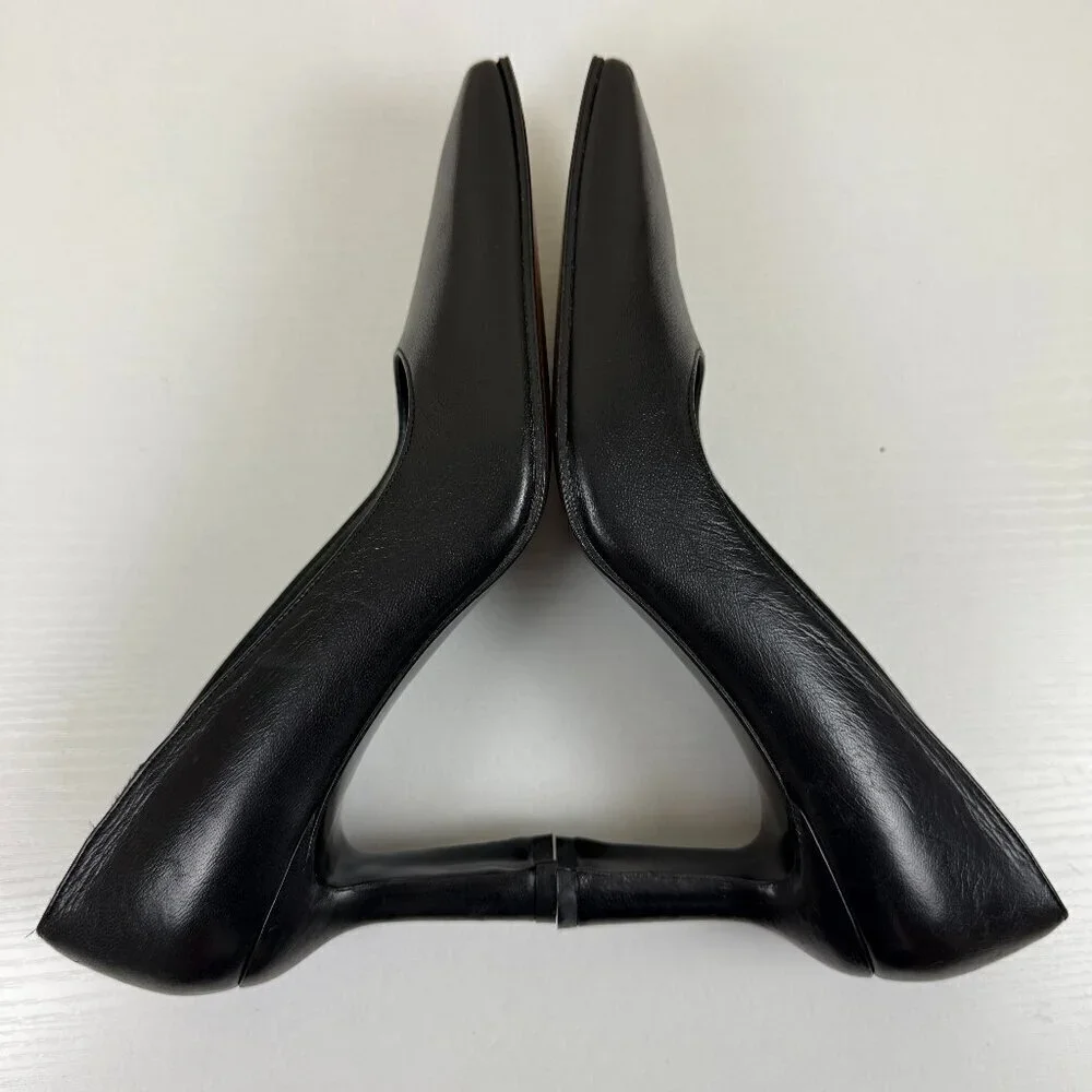 New Stuart Weitzman Black Leather Heel Pumps
